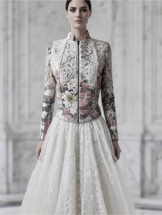 Vintage Jackets & Blazers - Vintage Tapestry Floral Lace Panel Zip Front Jacket — Cream, Blush & Sage